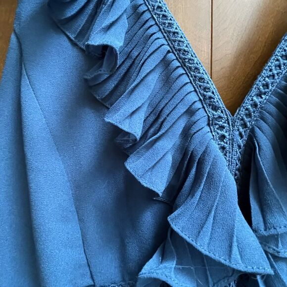Anthropologie PL Pleated Isere Ruffled Blue V-Neck Dress by Lucy Paris - Picture 6 of 9